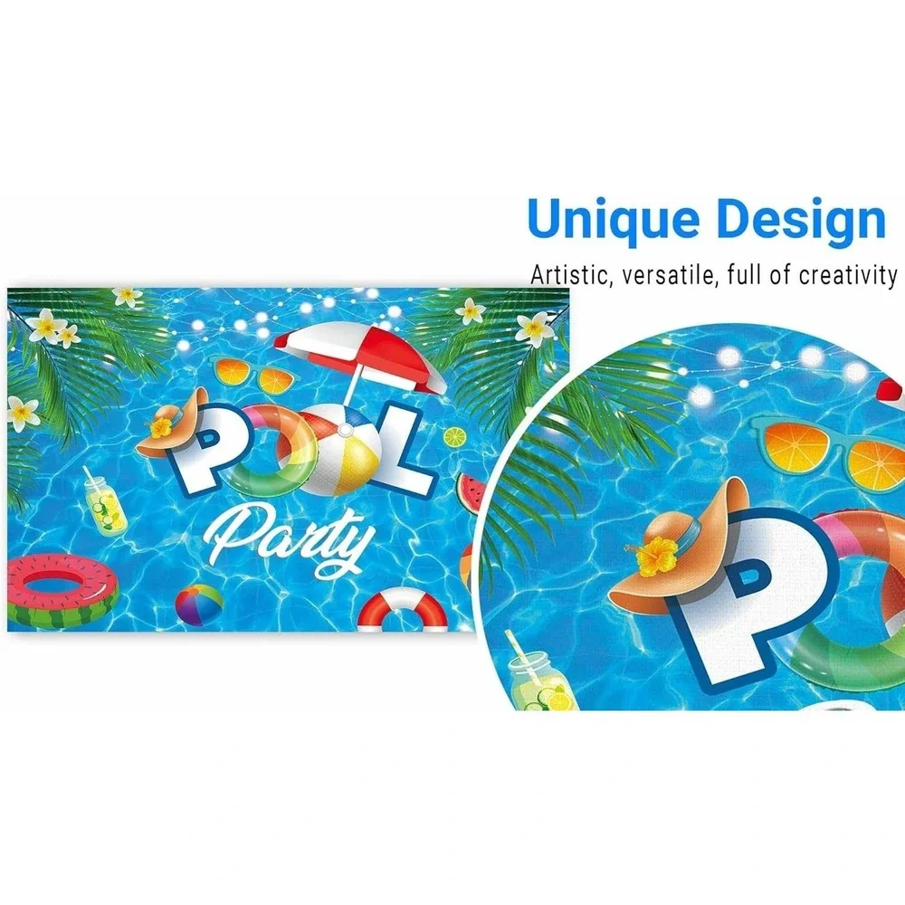 Funnytree Pool Party Themed Vinyl Backdrop Vibrant Colorful Banner 70.8